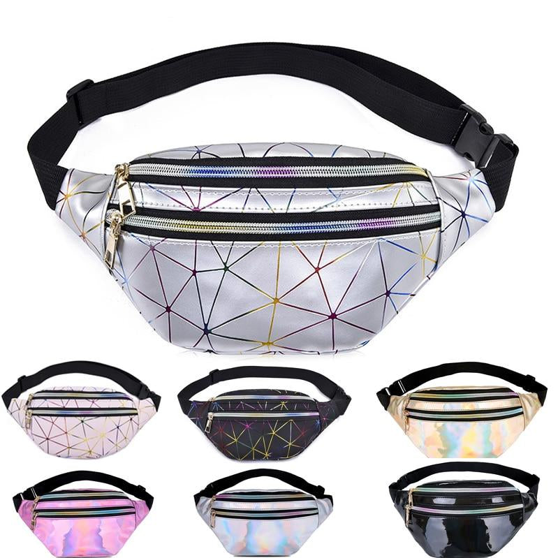 Geometric Pattern Chain Decor Waist Bag Geometric Print Fanny Pack