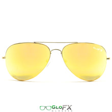 Load image into Gallery viewer, Metal Pilot Aviator Style - Mirror Diffraction Glasses, by GloFx - Gold