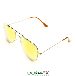 Metal Pilot Aviator Style - Mirror Diffraction Glasses, by GloFx - Gold