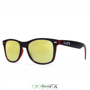 Black & Red Ultimate Frames with Amber Tinted Lenses - Diffraction Glasses, by GloFX.