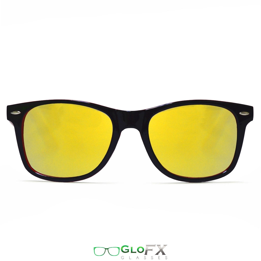 Black & Red Ultimate Frames with Amber Tinted Lenses - Diffraction Glasses, by GloFX.