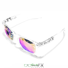 Load image into Gallery viewer, Clear frame Wayfarer Ultimate Kaleidoscope Glasses with Rainbow Tinted Lenses, by GloFX.