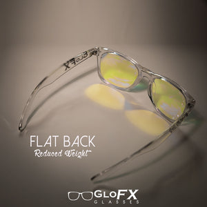 Clear frame Wayfarer Ultimate Kaleidoscope Glasses with Rainbow Tinted Lenses, by GloFX.