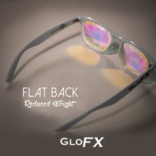 Load image into Gallery viewer, White frame Wayfarer Kaleidoscope Glasses with Ultimate Bug Eye Rainbow Tinted Lenses, by GloFX.