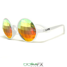 Load image into Gallery viewer, White Frames with Rainbow Bug-Eye Lenses - Kaleidoscope Glasses, by GloFX.
