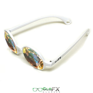 White Frames with Rainbow Bug-Eye Lenses - Kaleidoscope Glasses, by GloFX.