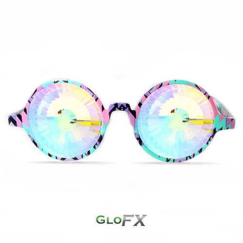 Aztec style frames with Rainbow Wormhole lenses - Kaleidoscope Glasses (Limited edition), by GloFX.