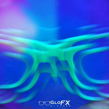 Load image into Gallery viewer, Black Frames with Bug Eye Lenses - Kaleidoscope Glasses, by GloFX.