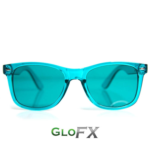 Aqua Blue Colour Infused Diffraction Glasses, by GloFX.