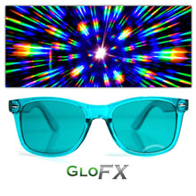 Load image into Gallery viewer, Aqua Blue Colour Infused Diffraction Glasses, by GloFX.