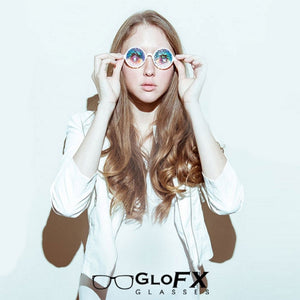 Transparent Blue Frames and Rainbow Tinted Lenses - Kaleidoscope Glasses, by GloFX.