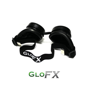 Jet Black Diffraction Goggles with emerald tinted lenses, by GloFX.