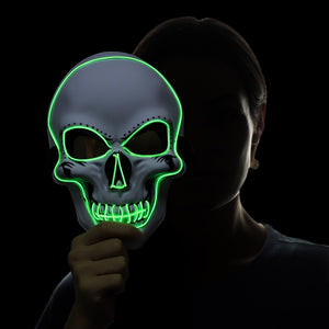 White Skull Mask with Green LED Lights! - 3 Light Modes (2 x flashing)