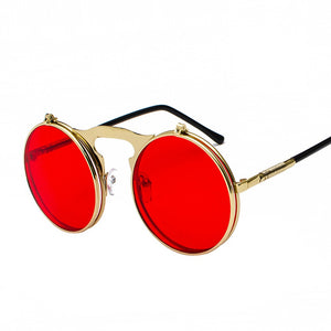 Flip The Script - Sunglasses With Flip Frames - Gold Frames + Red Lenses
