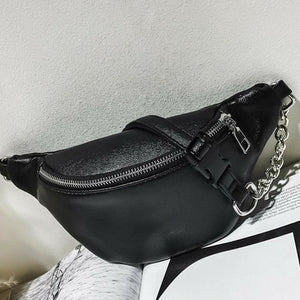 Leather Look Waist Bag ft. Silver Chain & Zipper - All Colours (2)