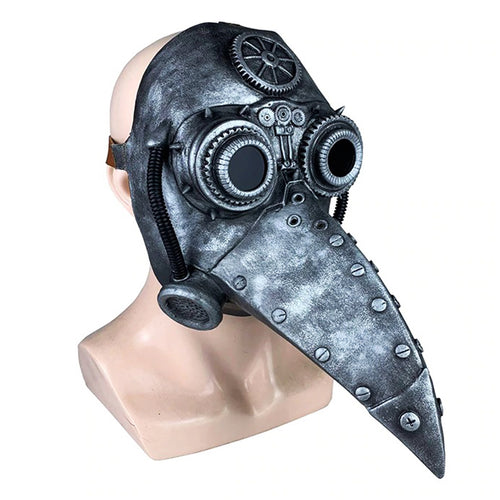 Medieval Steampunk Plague Doctor Mask with Birdlike Beak! - Mechanical - Silver