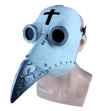 Load image into Gallery viewer, Medieval Steampunk Plague Doctor Mask with Birdlike Beak! - Christian Cross - White