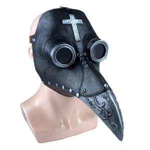 Medieval Steampunk Plague Doctor Mask with Birdlike Beak! - Christian Cross - White