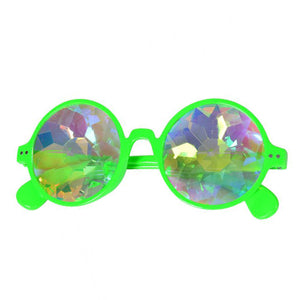 Neon Green Round Frame Kaleidoscope Glasses 🔮 (X Range)