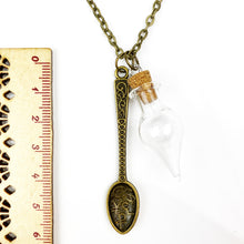 Load image into Gallery viewer, Money Spoon with Glass Cork Vial Chain Necklace - Antique Bronze