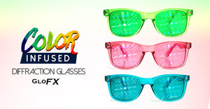 Aqua Blue Colour Infused Diffraction Glasses, by GloFX.