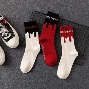 Ice Cream Patterned Skateboarding Socks - Red with Black