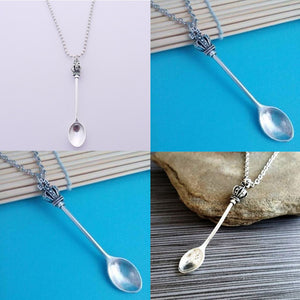 Large Pendant Tea Spoon on Silver Ball Chain / Necklace 24"