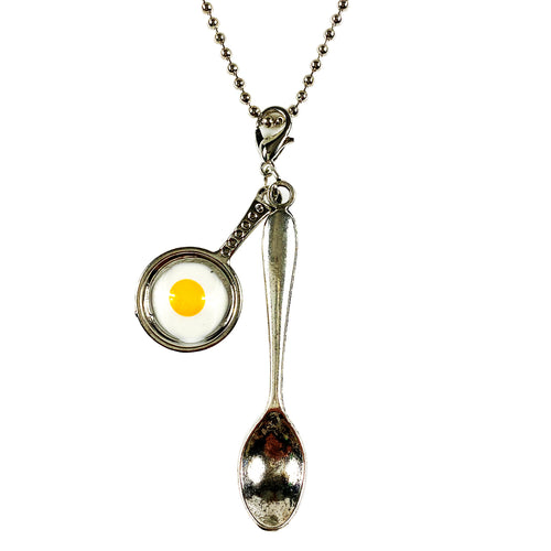 Large Silver Fried Egg Tea Spoon Necklace/Chain 24