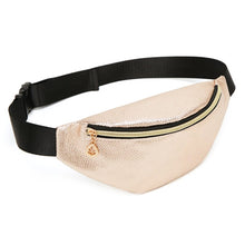 Load image into Gallery viewer, Stylish Litchi Grain Waist Bag with Gold Leaf Zipper - Fish Scale Silver