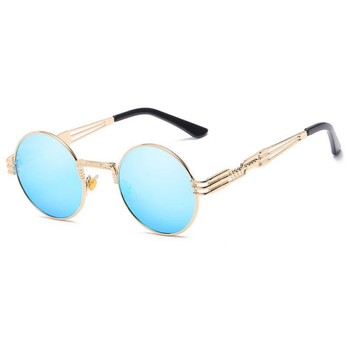 Trapper - Vintage Quavo-Style Sunglasses - Gold Frame + Blue Lenses