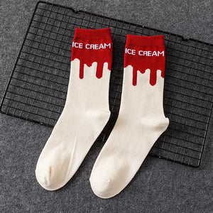 Ice Cream Patterned Skateboarding Socks - White with Black