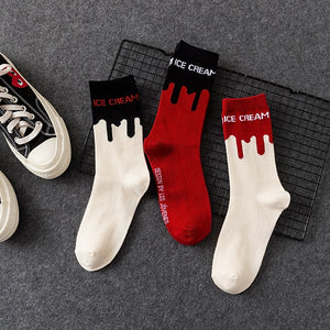 Ice Cream Patterned Skateboarding Socks - Red with Black