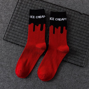 Ice Cream Patterned Skateboarding Socks - White with Black