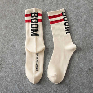 Boom 💥 Socks - Off White with Red Stripes