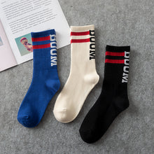 Load image into Gallery viewer, Boom 💥 Socks - Blue with Red Stripes
