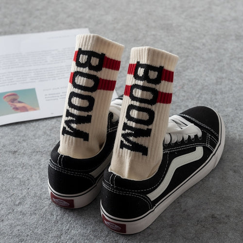 Boom 💥 Socks - Off White with Red Stripes
