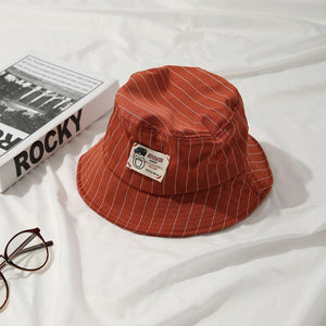Casual Pinstripe Bucket Hat - Red-Tan