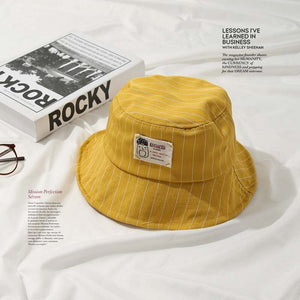 Casual Pinstripe Bucket Hat - Yellow