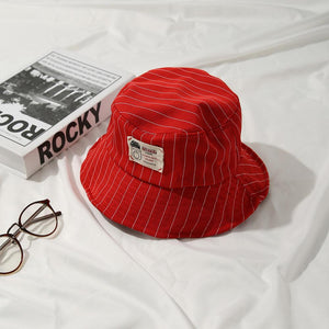 Casual Pinstripe Bucket Hat - Red