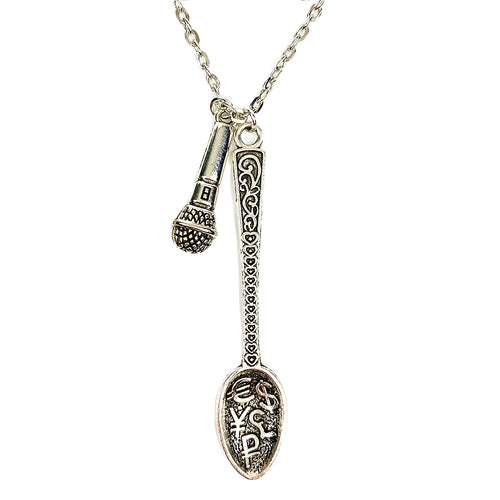 Money Spoon with Microphone 🎤💫  Pendant Chain Necklace - Silver
