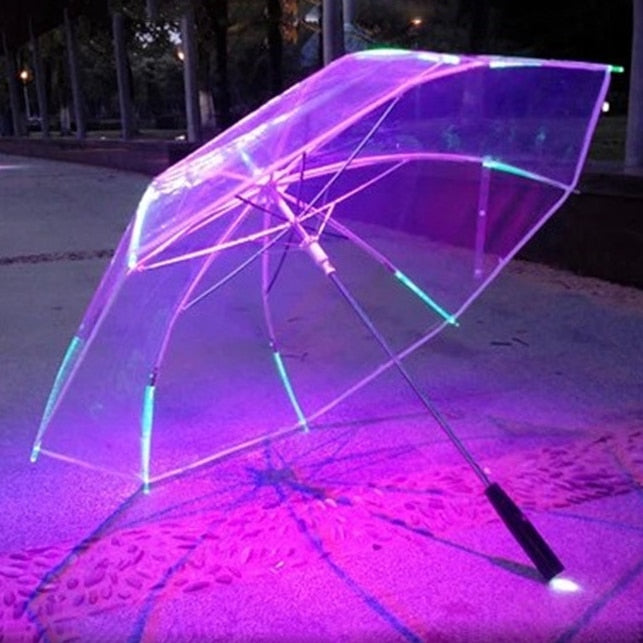 Changing Color LED Umbrella with Flashlight Transparent Handle