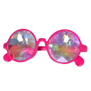 Neon Pink Round Frame Kaleidoscope Glasses 🔮 (X Range)