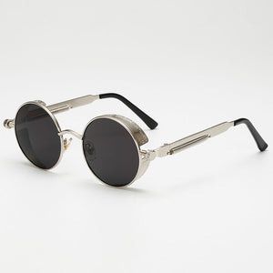 Steaming - Men's Steampunk Party Sunglasses - Silver Frames + Blue Lenses