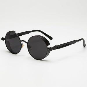Steaming - Men's Steampunk Party Sunglasses - Silver Frames + Blue Lenses