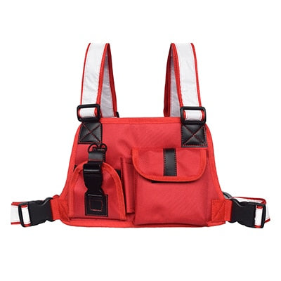 Black Chest Rig Bag with Reflective Straps - Night Vision (Black and Red Designs)