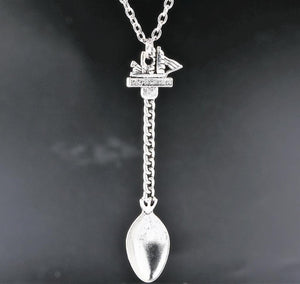 Very Large Silver Teaspoon on a Necklace Chain 25"