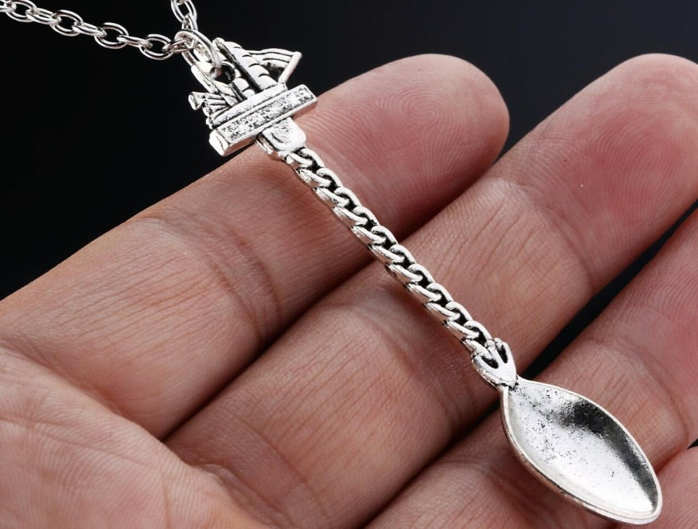 Very Large Silver Teaspoon on a Necklace Chain 25