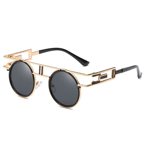 Gold & Black Vintage Round Sunglasses Classic Men's double barrel frame Metal Sun Glasses Fashion-Shades Brand Design Gafas Retro Oculos