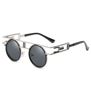 Silver & Black Vintage Round Sunglasses from behind Classic Men's double barrel frame Metal Sun Glasses Fashion-Shades Brand Design Gafas Retro Oculos
