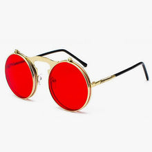 Load image into Gallery viewer, Flip The Script - Sunglasses With Flip Frames - Gold Frames + Red Lenses
